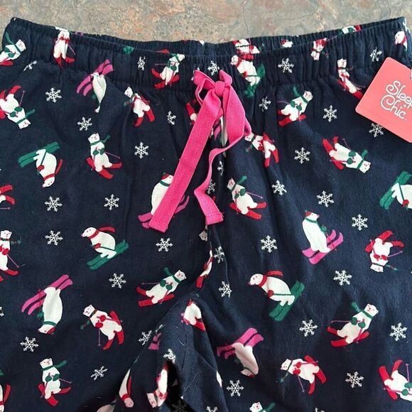 Sleep Chic Flannel Pajama Pants skiing Polar Bears NWT Small - Picture 2 of 9